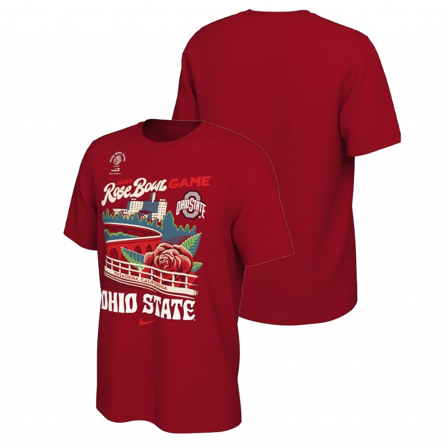 Ohio State Buckeyes Men's NCAA Scarlet 2022 Rose Bowl Illustrated College Football T-Shirt CAC0549BO